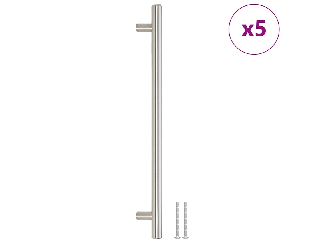 Conjunto 5 Puxadores para móveis VIDA XL aço inoxidável prateado ((224 mm))