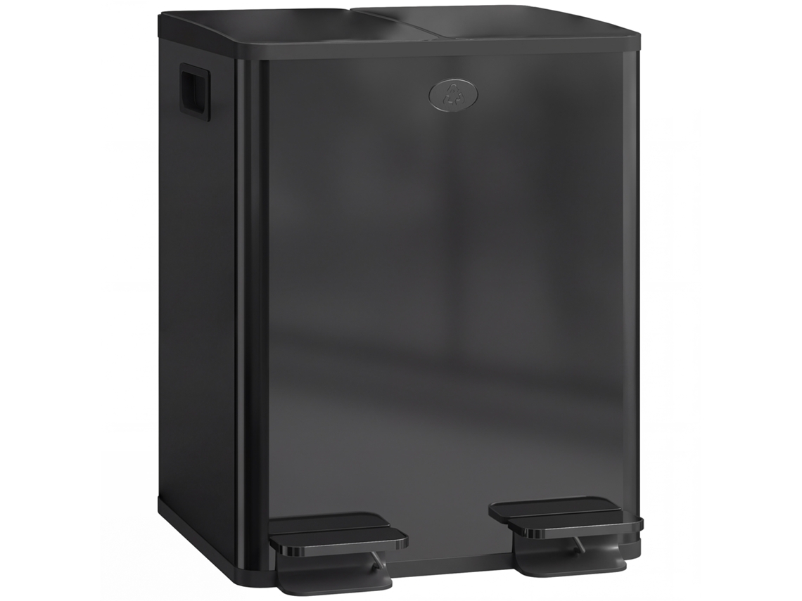 2 Duplas Lixeiras de 20 L. Abrir o Pedal. Fácil de Limpar. Aço Inoxidável. Plástico. Preto