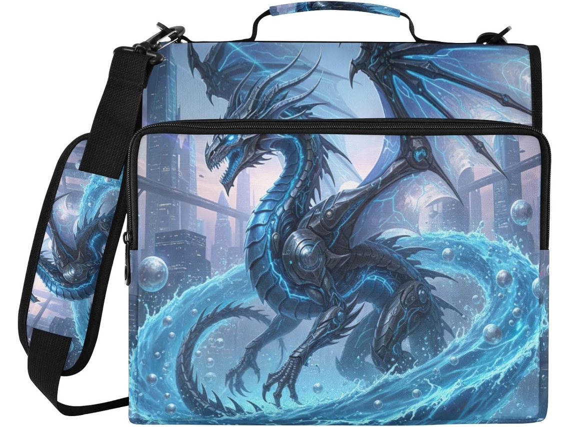 Estojo Lápis Blue Cool Dragon Pasta Com 3 Argolas, Organizador Com Zíper, Resistente À Água, Ideal Trabalhos