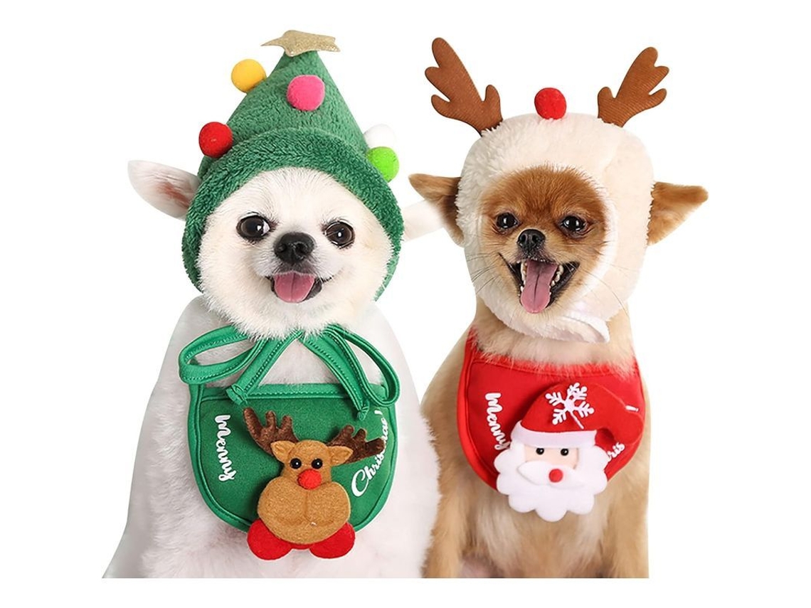 2 Peças Conjunto Chapéu E Bandana Natal Cachorro Trajes Papai Noel Rena Árvore Natal Pet Para Pequenos