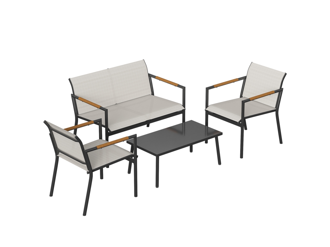 Conjunto Jardim 4p, Sofá 2l, 2 Poltronas, Mesa Metal, Lounge Respirável. Ge