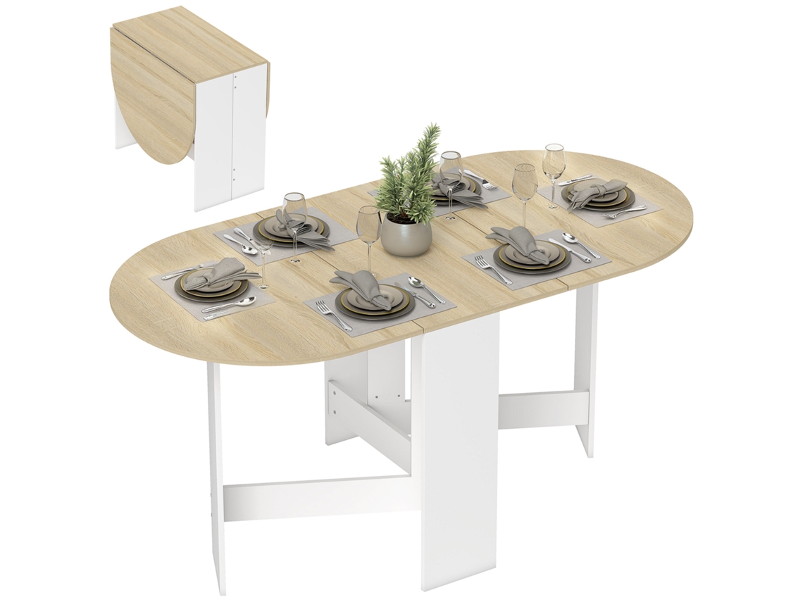 Mesa Dobrável de Cozinha com Asas Dobráveis, Mesa de Cozinha Dobrável em Formato Oval Estilo Moderno 163x80x75 Cm Natural Ge
