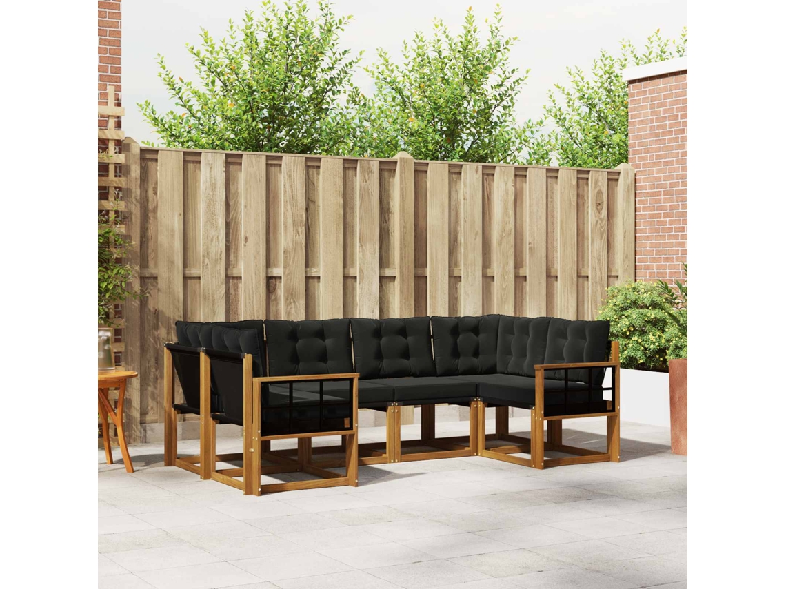 Vidaxl Conjunto De Sofás Para Exterior 6 Pcs Natural E Preto