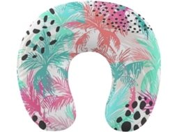 Almofada de Viag com Estampa Abstrata Palmeiras Coloridas, Espuma Viscoelástica para Apoio do Pescoço,