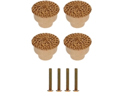 Conjunto De 4 Puxadores Madeira Boho Em Rattan, Redondos, Para Armários E Guarda Roupas Resistentes Duráveis