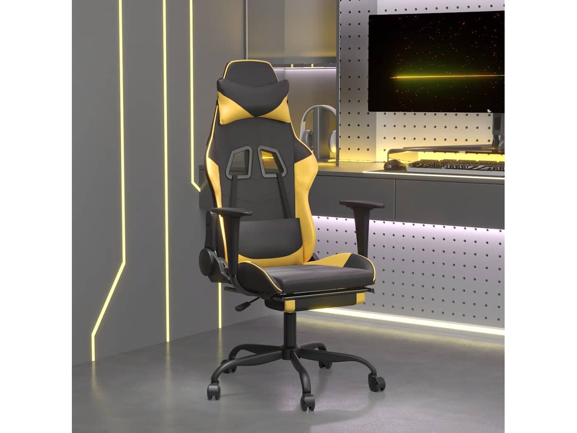 Cadeira Gaming Massagens C Apoio Pés Couro Artif Ouropreto Wsd9626 Lovely Home