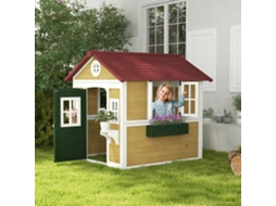 Casinha de brincar infantil para exterior com porta, janelas e floreiras, 114 x 126,4 x 135 cm, bege