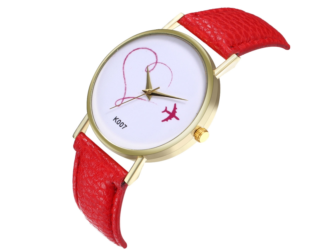 Relógio de pulso analógico de quartzo vermelho feminino da moda