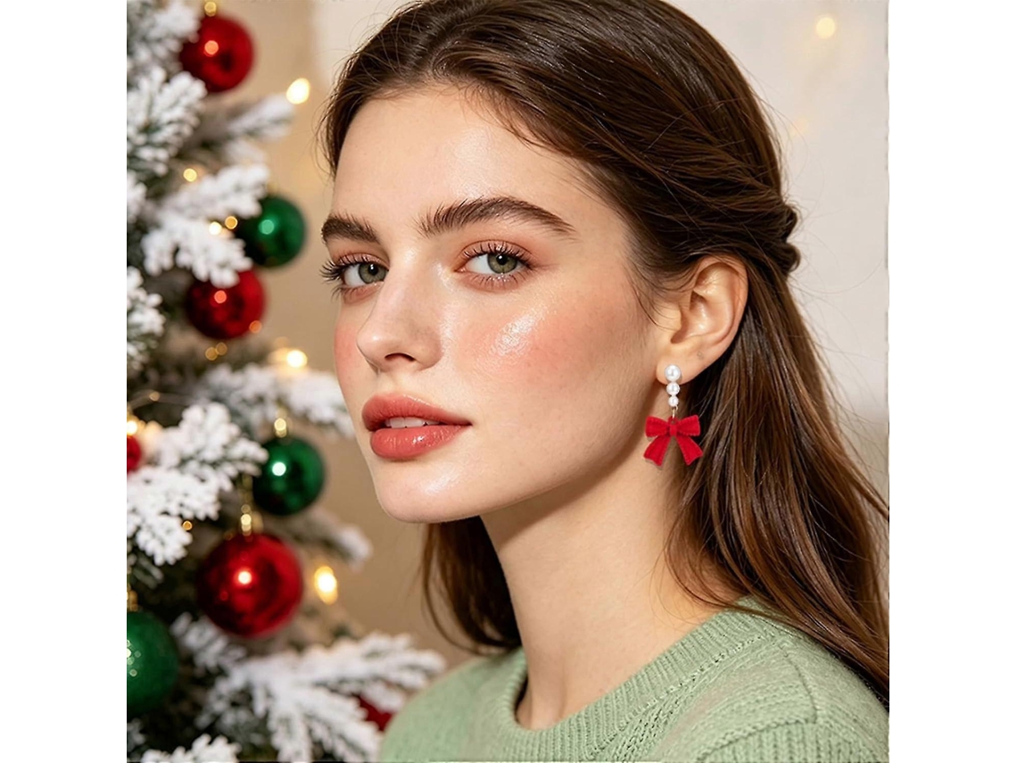 Brincos De Natal Com Laço E Pérola, Studs, Joia Para Mulheres