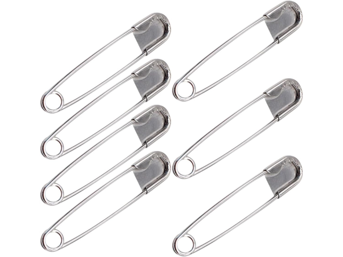 Alfinetes de segurança extragrandes de 12 polegadas (7 cm), com superfície lisa e faces perfuradas, em aço inoxidável, pacote com 7 unidades.