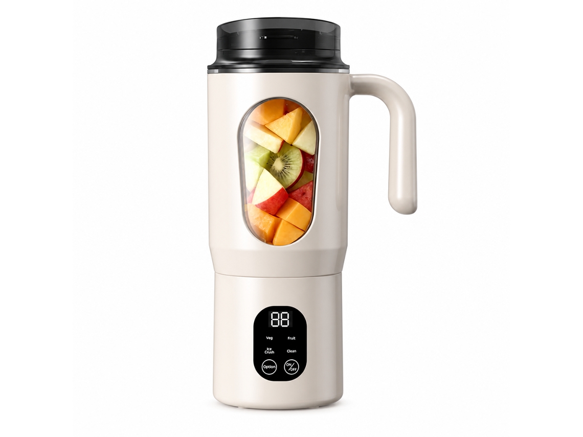 Liquidificador Portátil Recarregável Para Sumos E Smoothies, 12 Lâminas, 7,4 V, Bege