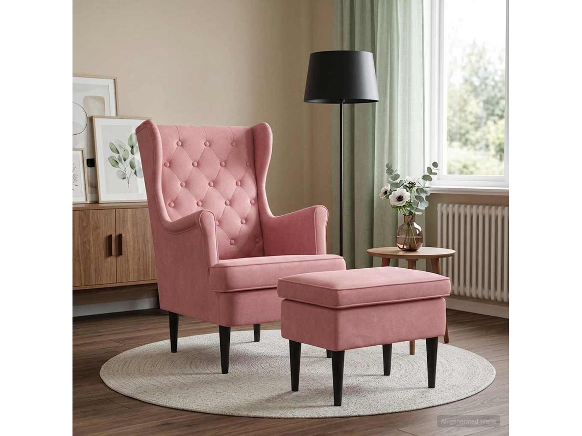 Vidaxl Poltrona Com Puff 2 Unid. Rosa Veludo