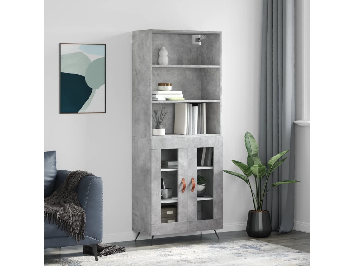 Vidaxl Armário Alto 69,5x34x180 Cm Derivados De Madeira Cinza Cimento