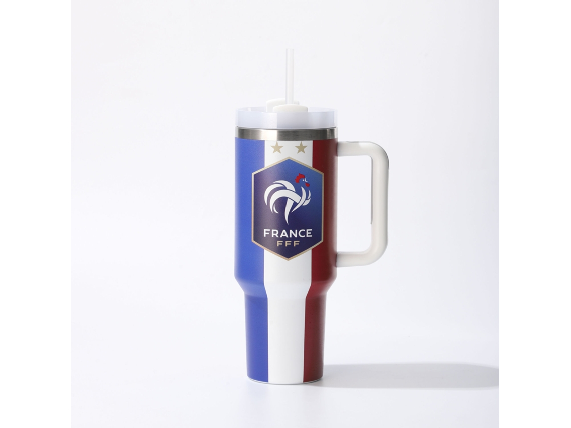 Caneca térmica inox seleção França, Copa 2026, emblema Galo FFF, duas estrelas, isolante, colecionável STELASPLEN