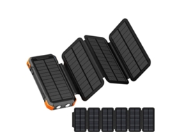Powerbank Solar Portátil 20000mah Szsmart Cq0 3in1 Painéis Solares Removíveis Impermeável, Sem Fio, Led + Painel Solar 6em1 Removível Extra - Laranja