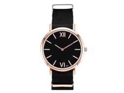 Reloj De Cuarzo Casual Unisex Con Correa De Nylon Dial Redondo Negro