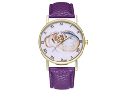 Relógio de pulso vintage de quartzo para mulheres e homens com pulseira de couro PU, estampa animal roxa.