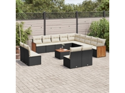Vidaxl 14 Pcs Conjunto De Sofás P/ Jardim C/ Almofadões Vime Pe Preto