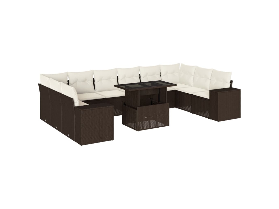 Conjunto de 11 Sofás de Jardim C/ Almofadões Vime Pe Castanho MAISON EXCLUSIVE (11 pcs)