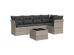 Conjunto de 6 Sofás de Jardim com Almofadões Vime Pe Cinzento Claro MAISON EXCLUSIVE (80x200 cm)