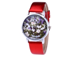 Relógio de Pulso Feminino Analógico de Quartzo com Pulseira de Pu Estilo Fashion (vermelho)