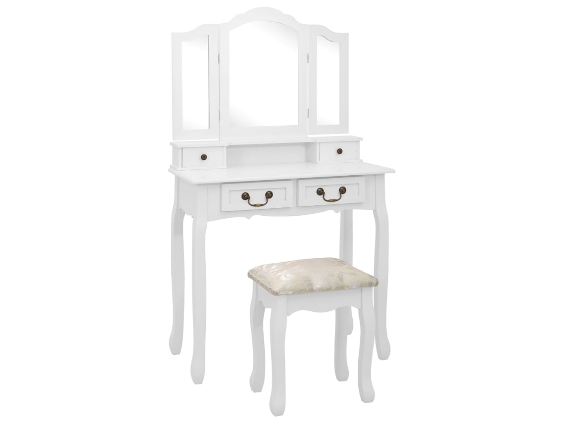 Vidaxl Conj. Toucador Com Banco 80x69x141 Cm Madeira Paulownia Branco