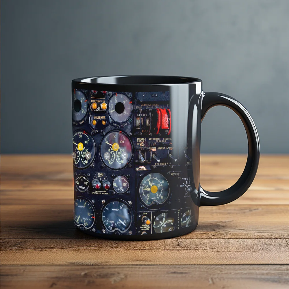 Caneca de Cerâmica Preta com Design de Painel de Avião, Caneca 3d para Chá com Leite, Caneca Criativa para o Café da Manhã MDUG (estilo 5 330ml)