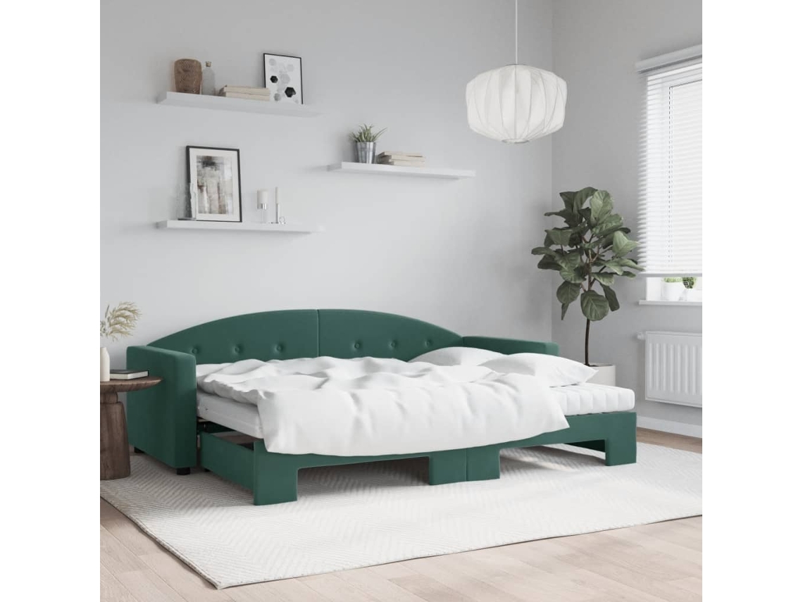 Sofá cama con cajón y colchones de 80x200cm, terciopelo verde oscuro