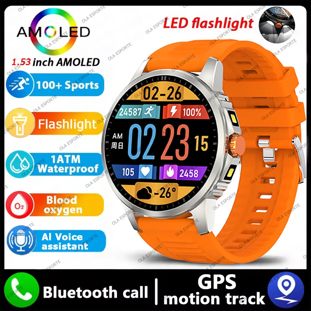 Smartwatch Militar MDUG com lanterna LED, GPS GNSS, à prova d'água (laranja)