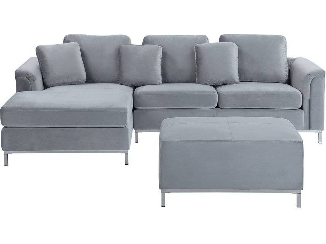 Sofá BELIANI Oslo (Cinzento Veludo Lugares 4) Worten.pt