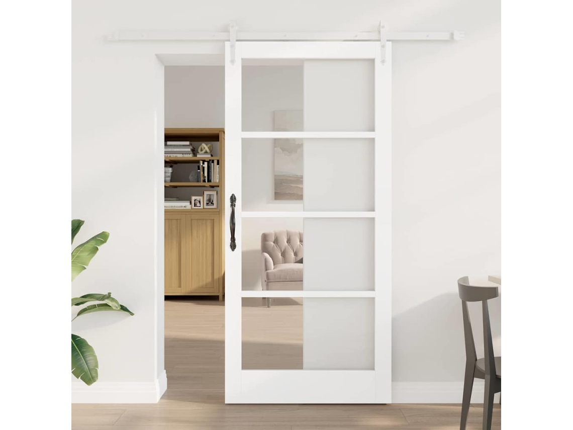 Vidaxl Porta Deslizante 93 X 202 Cm Madeira De Pinho Maciça E Vidro