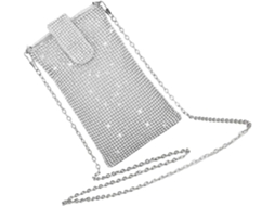 Bolsa Transversal Feminina Pequena Ciieeo Prateada Com Strass Brilhantes, Carteira/bolsa Para
