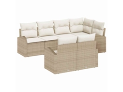 Vidaxl Conjunto De Sofá De Jardim 7 Unid. Bege E Branco Vime Pe