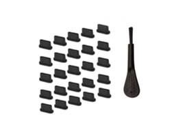 Conjunto 25 Tampas Anti-pó Para Porta Usb Tipo-c - Proteção Para Entrada De Carregamento - Com Escova De Limpeza - Plástico - Preto
