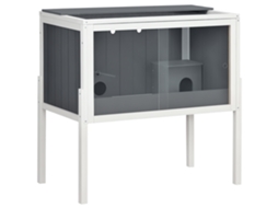 Gaiola de madeira para hamster com 2 portas de acrílico e 2 casinhas para pequenos animais, 82x45x81 cm, cinza escuro.
