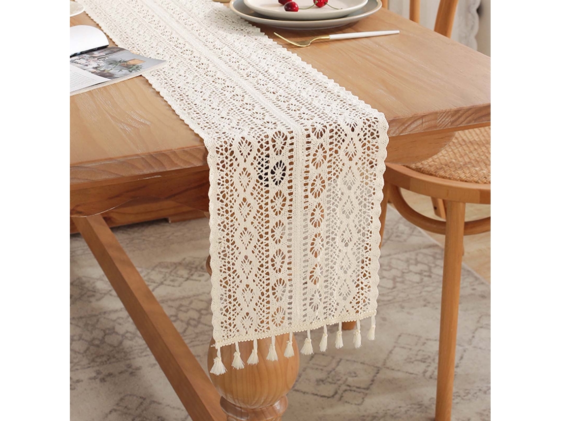 Caminho De Mesa Boho Em Linho Rústico Com Borlas - Runner De Macramé Para Decoração De Casamento E Quarto