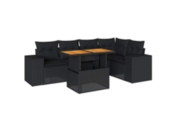 Conjunto de 6 Sofás de Jardim com Almofadões Vime Pe Preto MAISON EXCLUSIVE (N/A)
