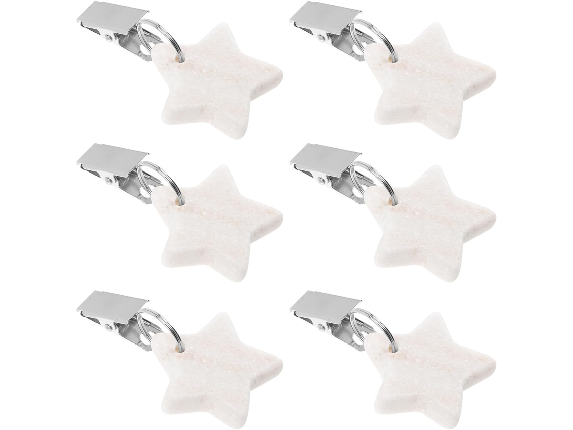 Pesos para Toalha de Mesa, Fáceis de Fixar, Feitos de Aço Inoxidável e Mármore, 6 Peças com Clipes, Design Branco CHABERLU