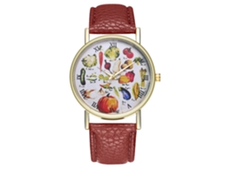 Relógio de quartzo unissex com pulseira de couro PU, contador de frutas, estilo casual e moderno (cor café).