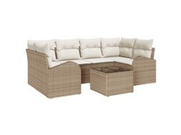 Conjunto 7 Conjunto De Sofá De Jardim Vidaxl Bege Vime Pe (55 X 55 X 37 Cm)