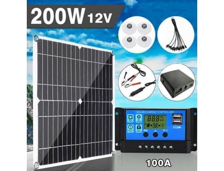 Kit de Painel Solar Revelado-200W Conjunto Solar de Painéis Solares Monocristalinos de 12V com Controlador de Carga 100A ROKOO