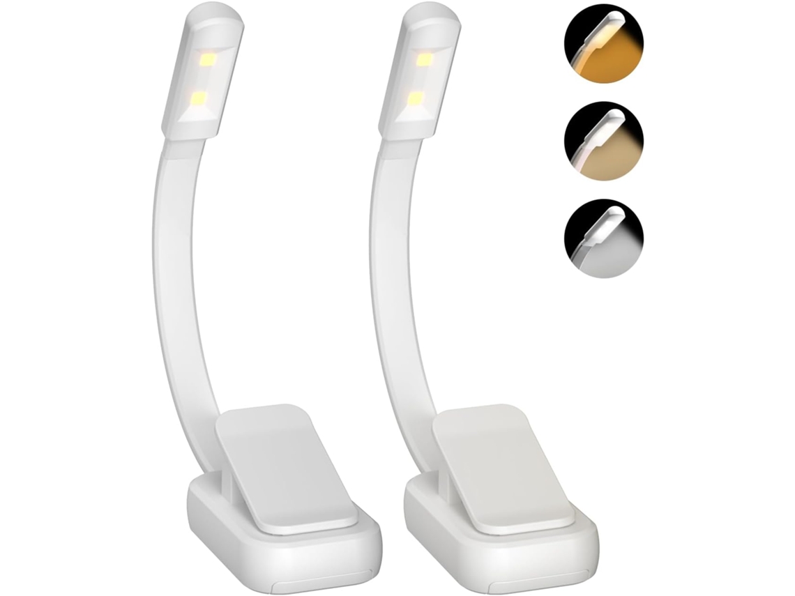 Conjunto De 2 Luzes Leitura Recarregáveis Para Livros Na Cama, Luz De Leitura Led Com Clipe, 3 Cores E Intensidade