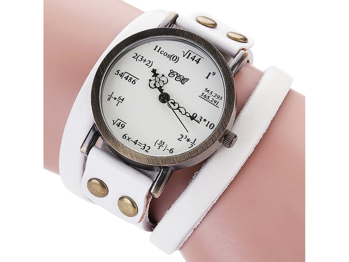 Reloj De Mujer Ccq Con Dial De Fórmulas Matemáticas Multicapa Correa Pu Blanco