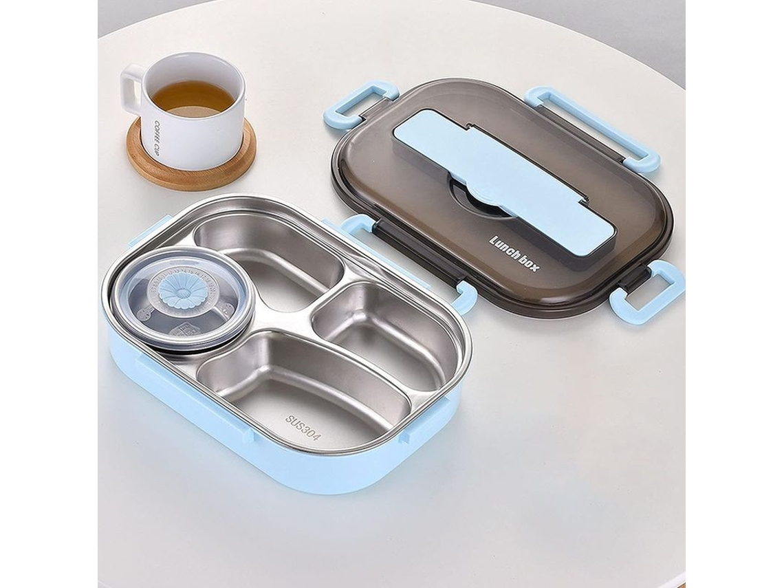 Rebe-bento Box Para Crianças E Adultos Com Isolamento Térmico, 4 Compartimentos Em Aço Inoxidável, 1000/1300ml
