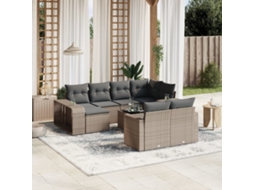 Vidaxl 11 Pcs Conjunto Sofás De Jardim C/ Almofadões Vime Pe Cinzento