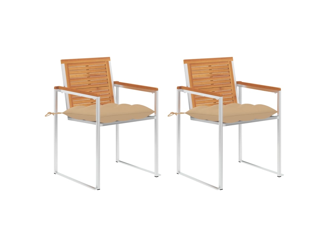 Vidaxl Cadeiras De Jardim Com Almofadões 2 Pcs Acácia Maciça E Aço