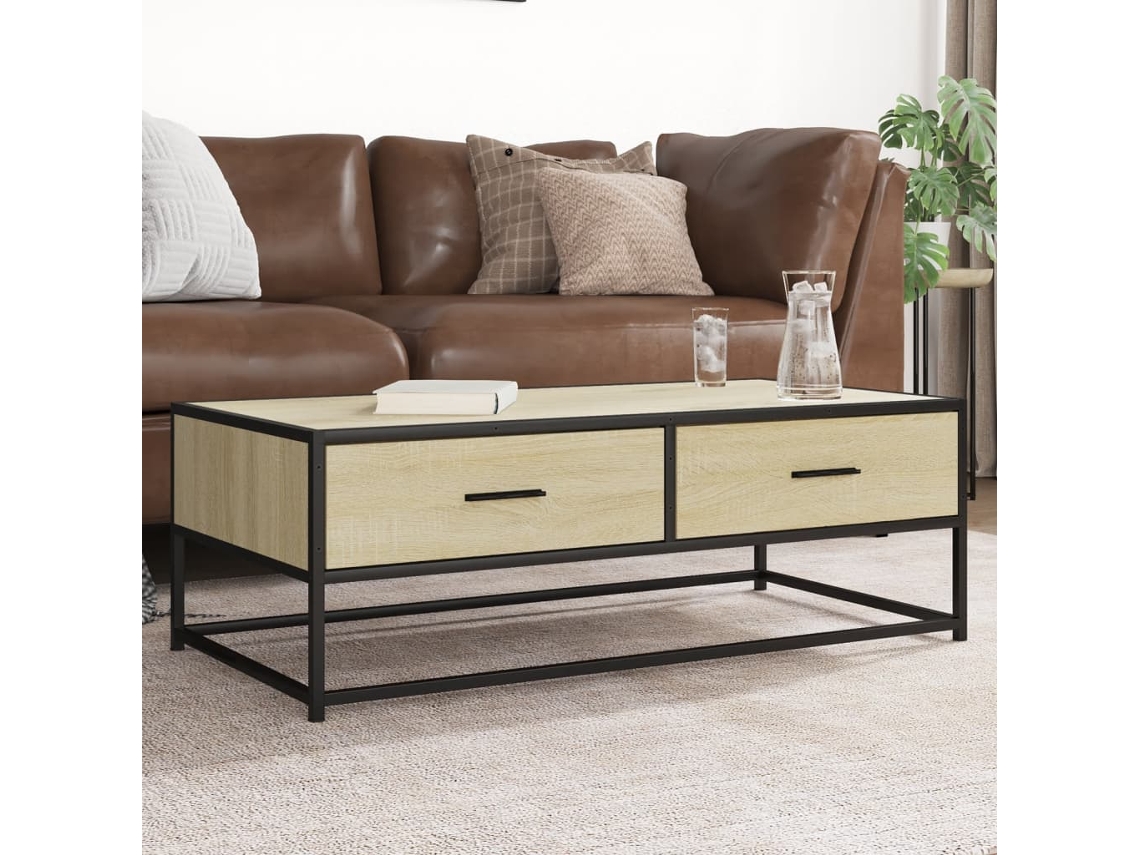 Vidaxl Mesa De Centro 100x50x35cm Deriv. Madeira/metal Carvalho Sonoma