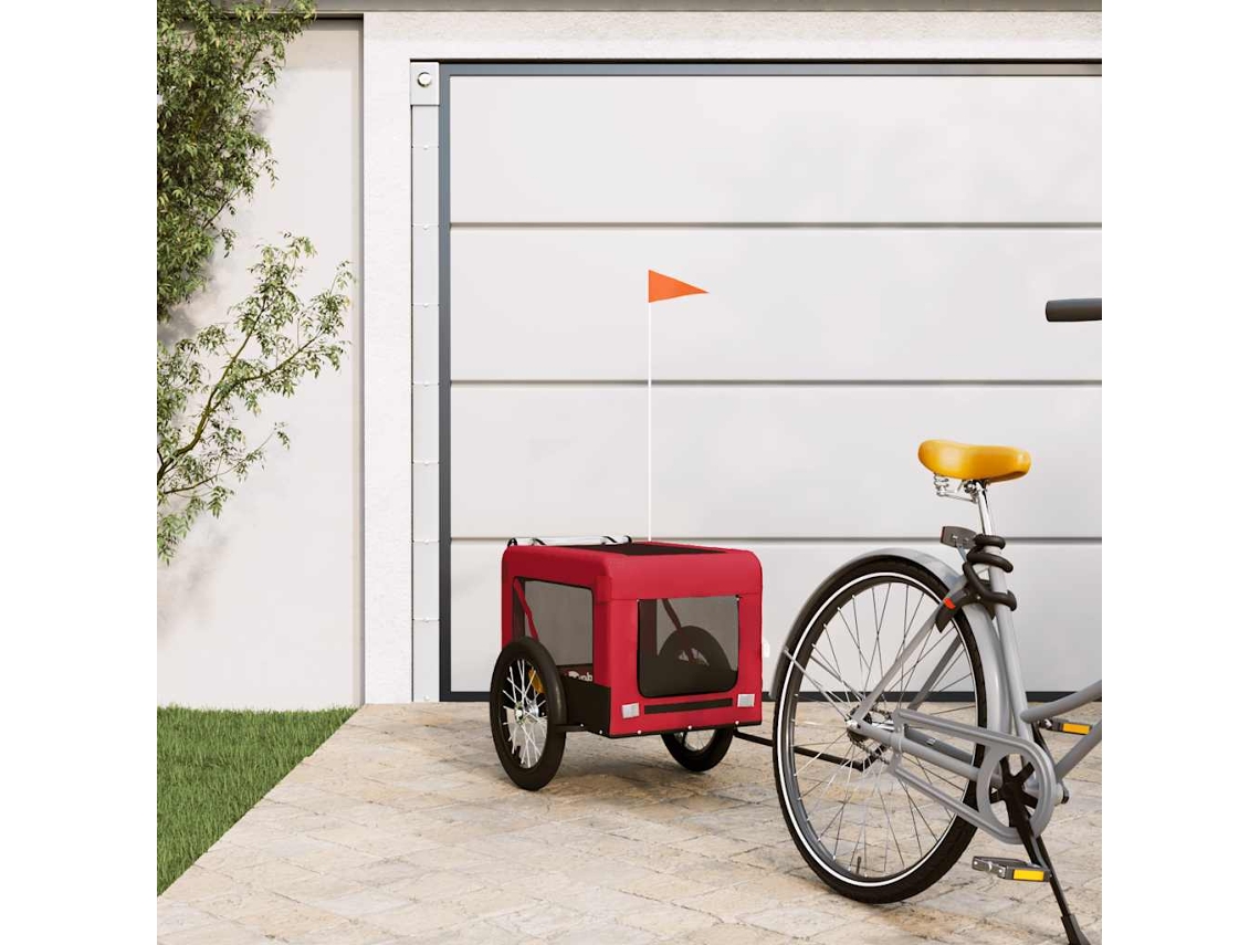 Vidaxl Reboque Bicicleta P/ Animais Tecido Oxford/ferro Vermelho/preto
