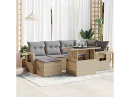 Vidaxl 7 Pcs Conjunto De Sofás P/ Jardim Com Almofadões Vime Pe Bege