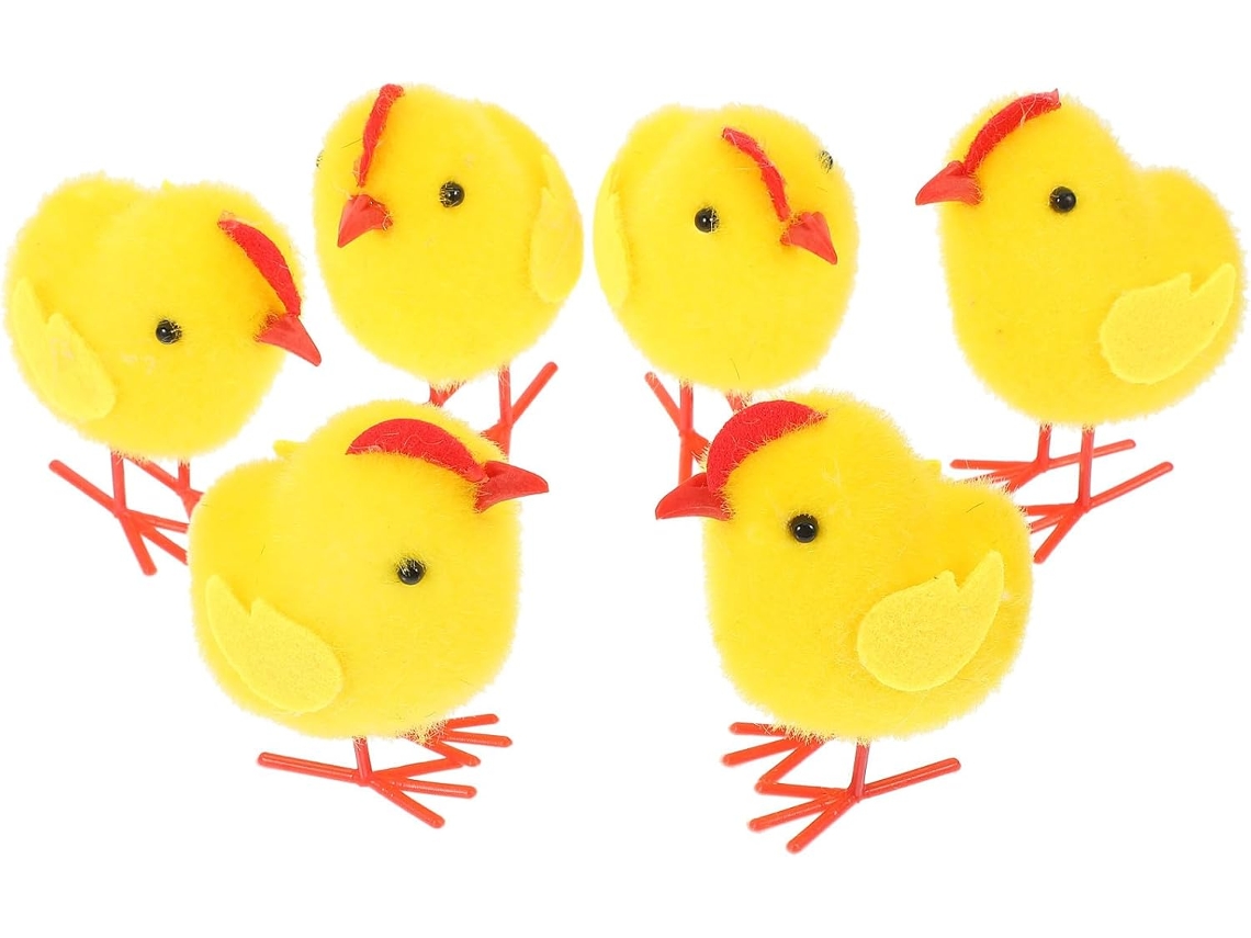 Conjunto 6 Miniaturas Pintinhos Pelúcia Páscoa Decorações Amarelas 7x6x4 Figuras Macias Decoração Festas GOKOCO